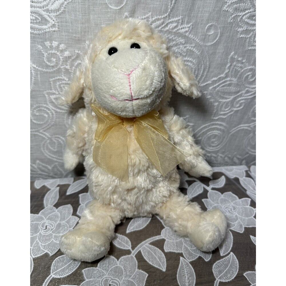 2010 Commonwealth Lamb Plush Sheep Ewe Cream Gold Sheer Organza Bow 8" Snuggle